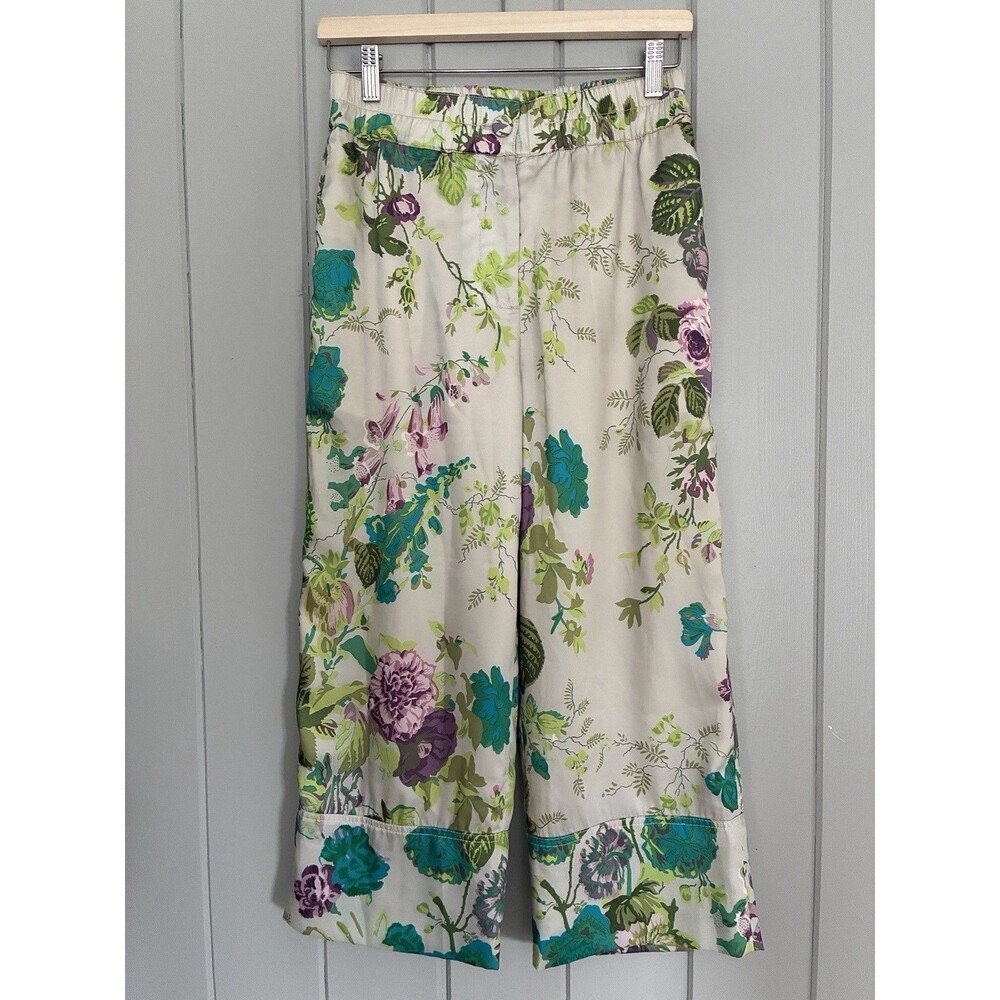 J.Crew Pull-On Wide Leg Crop Lining Pants 2 Ratti Leafy Floral Print AV442